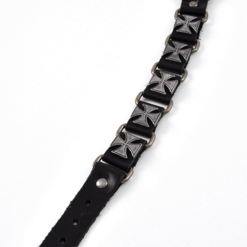 Black Leather Biker Cross Band Bracelet Unisex - Picture 2 of 2